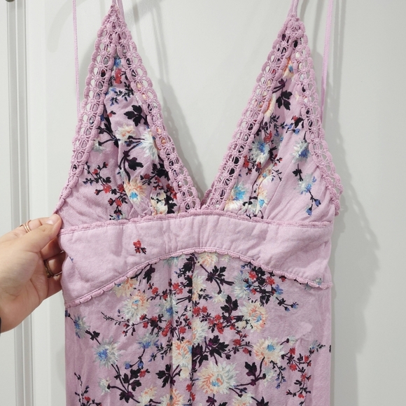 INTIMATELY FREE PEOPLE Purple Floral Maxi Slip Sundress with Plunge Neckline - Picture 3 of 16